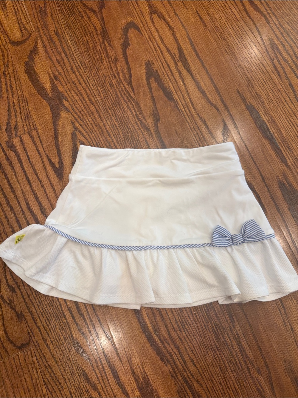 Girls White Tennis Skirt with Blue Trim and Bow built in shorts XS (4-5 yr)